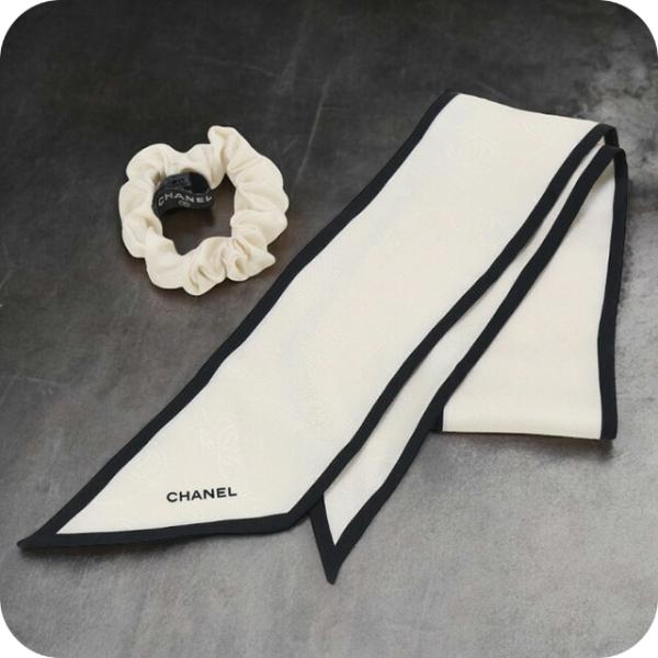 新品　シャネル　シュシュ　ヘア　スカーフ CHANEL】シャネル『ココマーク ロゴ スカーフ シュシュ 2点セット