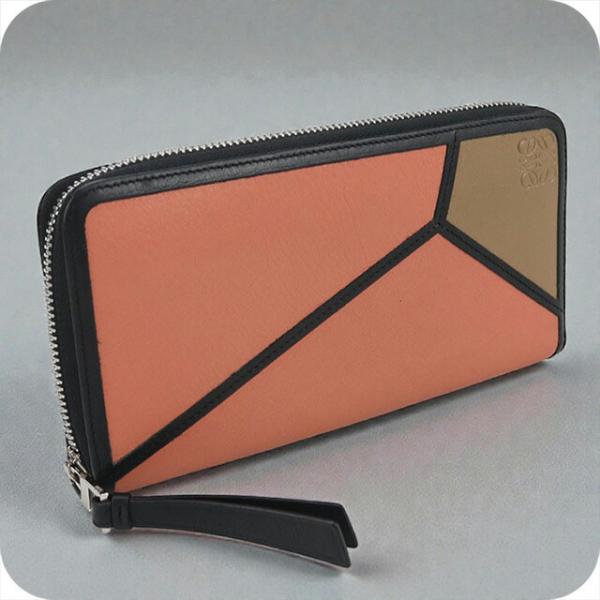 LOEWE ロエベ 財布 パズル 122N30 ピンク系 ブラック レザー レディース ラウンドファスナー 長財布 ゴールド金具【本物保証】 LOEWE（ロエベ） 財布 パズル レザー 122N30 ラウンドファスナー 長