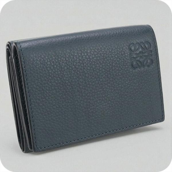 未使用級◆LOEWE 三つ折り財布 トライフォールドウォレット ネイビー LOEWE 中古 ロエベ 三折財布 メンズ ブランド アナグラム トライ