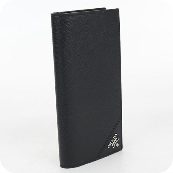 【未使用品】プラダ 長財布 二つ折り サフィアーノレザー 黒×茶 2MV836 PRADA（プラダ） 中古 長財布 二つ折り メンズ ブランド サフィアーノ