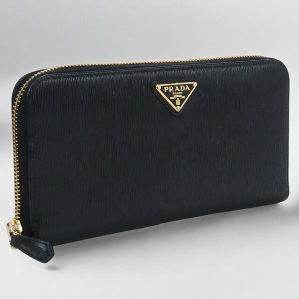 【中古・未使用】PRADA プラダ 長財布ラウンドファスナー 1ML506 2DMI F0002 ジップアラウンド長財布 サフィアーノトライアングル レディース ブラック nanaple_usdpr82507011