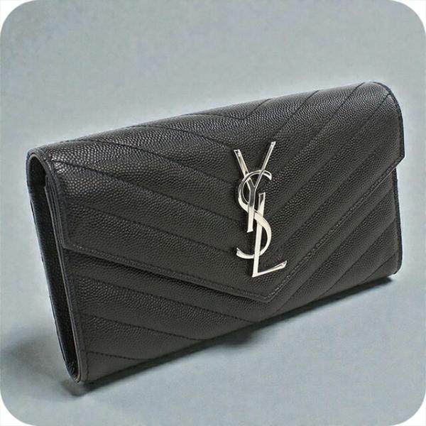 サンローラン 二つ折り 長財布 グレー 372267 財布 レザー 中古 SAINT LAURENT PARIS YSL フラップ ホック 定番 人気 レディース 女性 小物 お洒落 エレガント 灰色 革 シンプル ロング ウォレット SAINT LAURENT 中古 サンローラン 長財布二折 レディース ブランド
