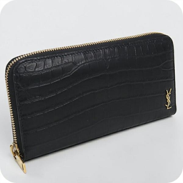 サンローラン 財布 型押し ラウンドファスナー レザー ウォレット【中古】 SAINT LAURENT 中古 サンローラン 長財布ラウンドファスナー