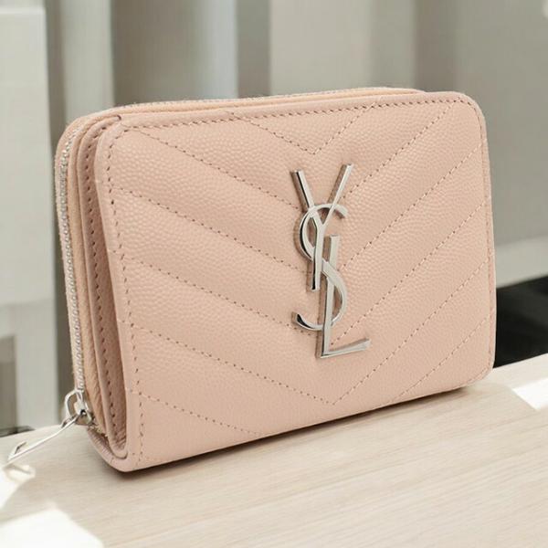 【USED】SAINT LAURENT サンローラン 二つ折り財布 ピンク SAINT LAURENT 中古 サンローラン 二折財布 レディース ブランド
