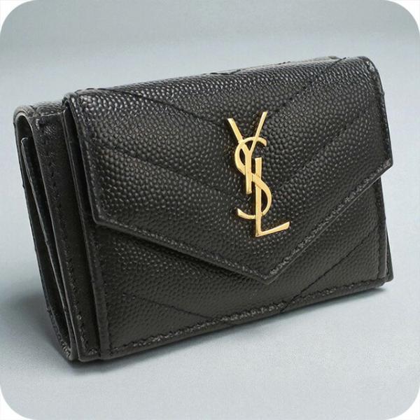 サンローラン SAINT LAURENT 三つ折り財布 レザー ブラック ゴールド レディース 602791 送料無料【中古】 r11097a SAINT LAURENT 中古 サンローラン 三折財布 レディース ブランド 三
