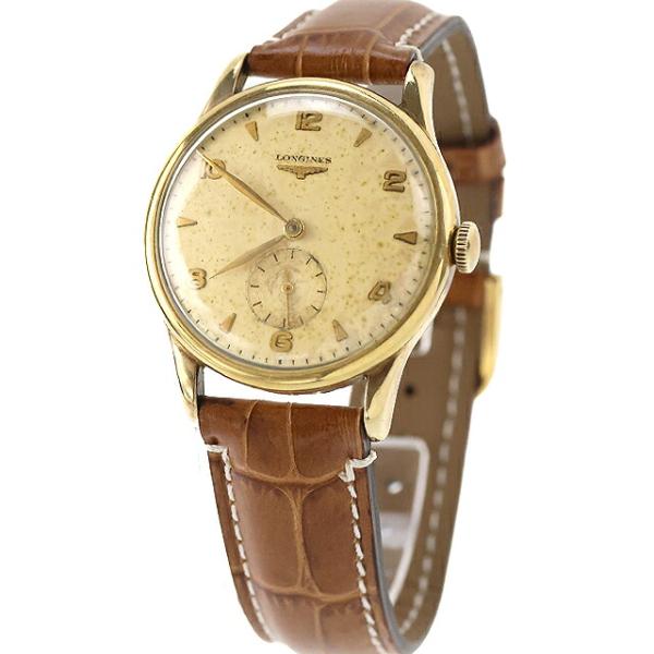 【LONGINES】自動巻ブラウンレザー ゴールド文字盤 腕時計 レコード | Ø 38.50 mm, シルバー「サンレイ」 | L2.820.8.72.2
