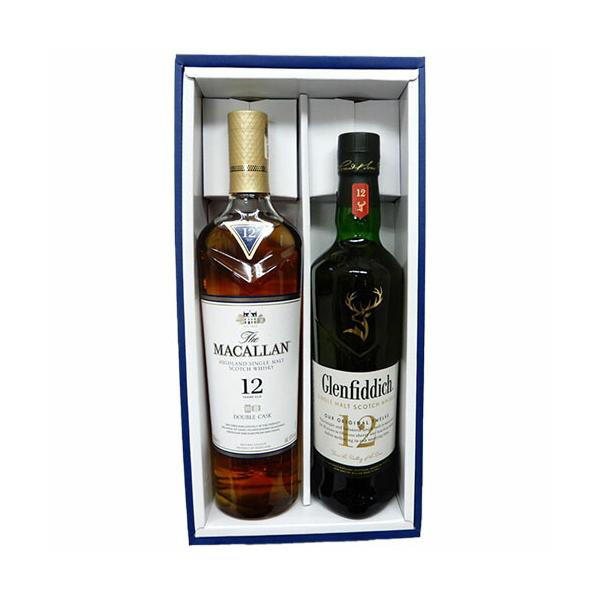 12年飲み比べ2本セット マッカラン12年ダブルカスク40度700ml、グレン