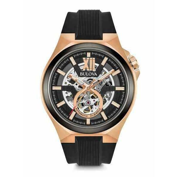 ブローバ 腕時計 Bulova メンズ Classic クラシック Skeleton 98a177 Watch Black Automatic Silicone お歳暮 Ss Dial