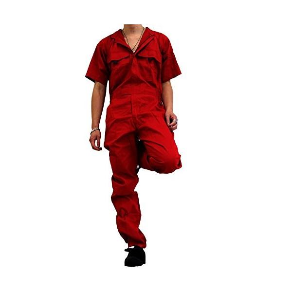 つなぎ メンズ おしゃれ 作業着 半袖 作業服 輸入 4l ツナギ Red 赤