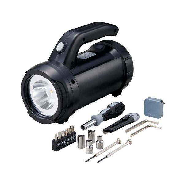 【便利なツールセットを内蔵した懐中ライトです。カッターナイフ、メジャー、六角レンチ×2、ドライバービット(マイナス×3、プラス×2、ソケット用アダプター×1)、六角ソケット×4、精密ドライバープラス、精】 検索キーワード:ユーエイキャスター...