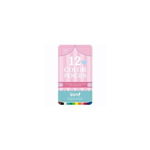 ◇ippo(イッポ)　スライド缶入色鉛筆　12色　ピンク　プリント　10060546