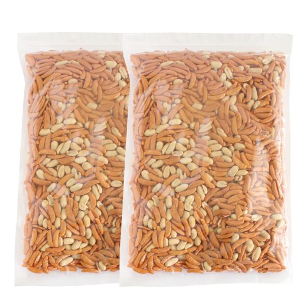 おつまみの定番、柿の種とバターピーナッツのミックスです。柿の種とバターピーを重量比５：５で混合しています。一般的柿ピーに比べると柿の種が多めに入っています。商品名：柿の種＆ピーナッツ1kg×2名称：豆菓子原材料名：落花生（中国産）、でん粉、...