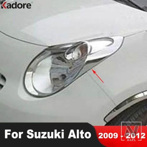 並行輸入品 フロントヘッドライトランプカバートリム スズキ アルト GF GLX ハッチバック 2009-12 クローム カーヘッドライトトリム