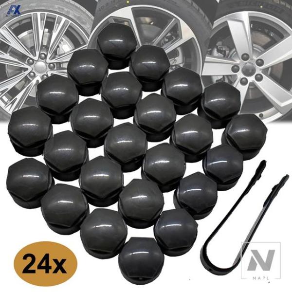 【並行輸入品】アウディ 24 × 25mmブラック/グレーホイールナットボルトラグタイヤハブカバーキャップ A4 A5 A6 A7 R8 Q3 Q5