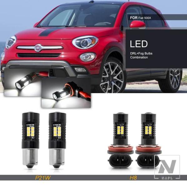 【並行輸入品】フィアット 500X タイプ334 ハッチ 2014-18-2024 に適合 CANバス フルホワイト LED バンパー ドライビング デイタイム