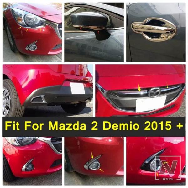 【並行輸入品】マツダ 2 デミオ 2015 - 2023 ハンドル / バックミラーストリップ / フロントフォグランプ / グリルグリルカバートリム クローム