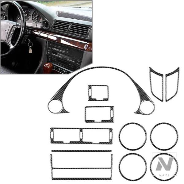 【並行輸入品】左手パネルアクセサリートリムキット車内装カバー1セット12個 BMW 7シリーズE38 94-01カーボンエポキシコーティングソフトブラック