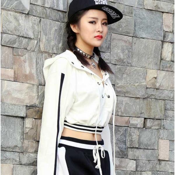ダンスウェア レディース ダンストップス 白 トップス フード付 