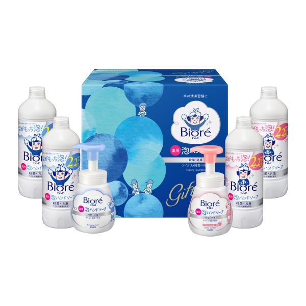 １プッシュですみずみまで洗いやすい！ながもっち泡！バイ菌を増やしにくい抗菌ポンプヘッドを採用。清潔感あるマイルドシトラスの香りとやさしい甘さのフルーツの香りをセットにしたギフトです。箱サイズ：22.3×16.9×20.3cm・60サイズ・約...