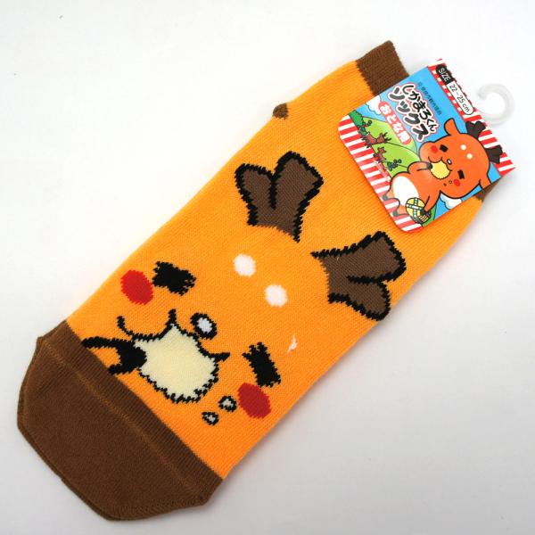 【奈良みやげ】しかまろくんソックス　大人用　鹿せんべい　オレンジ