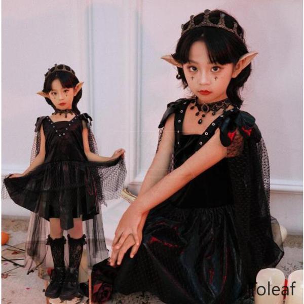 ハロウィンコスプレ衣装　子供精霊コスプレドレス　巫女　ワンピース　ハロウィン 悪魔 エンジェル 堕天使 ハロウィン衣装 黒 魔女 ワンピース キッズ コスチュ