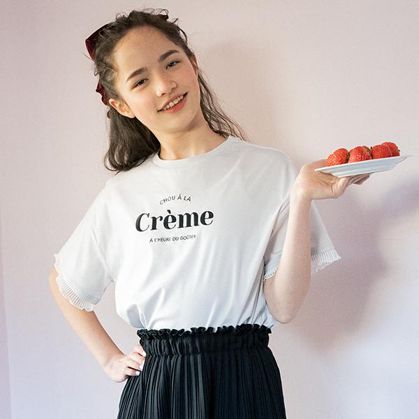 pom ponette junior ポンポネットジュニア(pom junior)袖チュールロゴT 