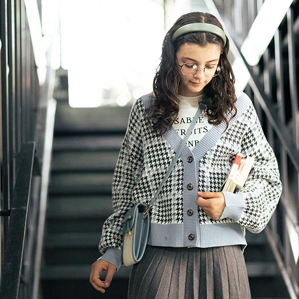 ポンポネットジュニア(pom ponette junior)Vネックチェックカーデ+T  