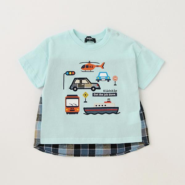 kladskap（クレードスコープ） 乗り物チェック切替半袖Tシャツ【O_50