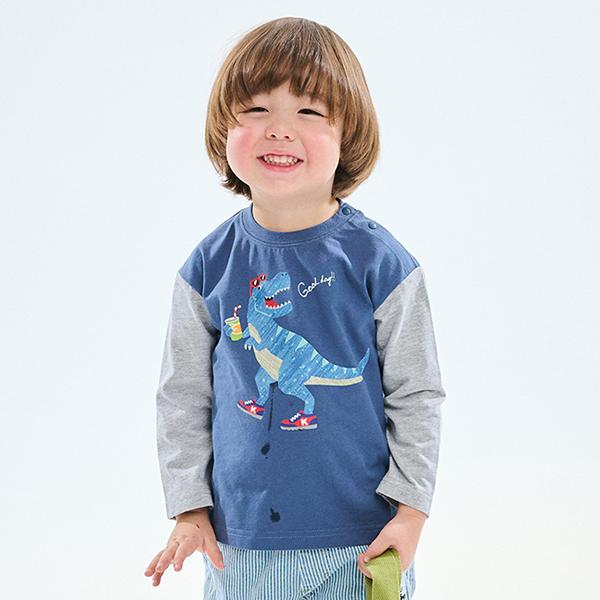 クレードスコープ(kladskap)Good dayザウルス袖配色長袖Tシャツ 