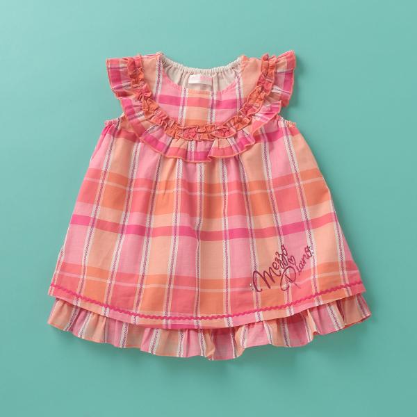 メゾピアノ(mezzo piano)マドラスチェックフリルチュニック【O_30  