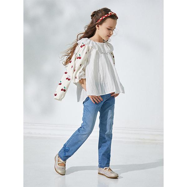 mezzo piano メゾピアノ(mezzo piano)バックフリルリボンデニムパンツ