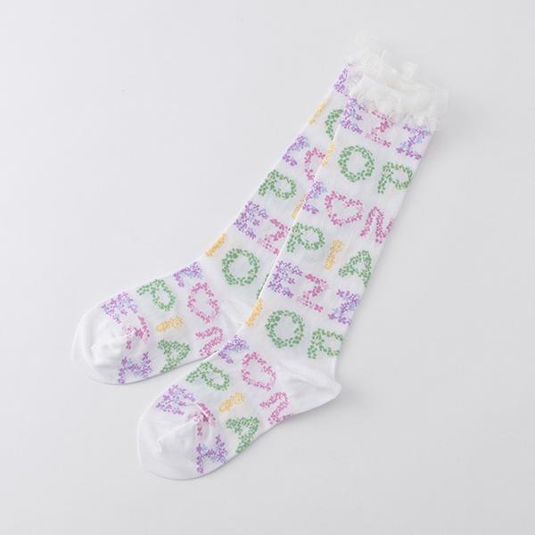 mezzo piano メゾピアノ(mezzo piano)花ロゴ柄ハイソックス【O_50