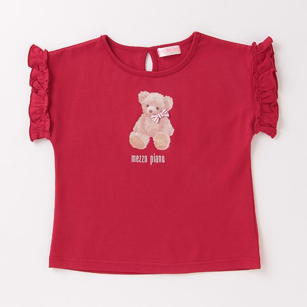mezzo piano メゾピアノ(mezzo piano)クマ袖フリル半袖Tシャツ【O_50