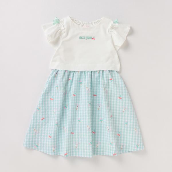 メゾピアノ＊ギンガムスウィーツ＊ドッキングワンピース mezzo piano メゾピアノ(mezzo piano)ギンガムスウィーツ