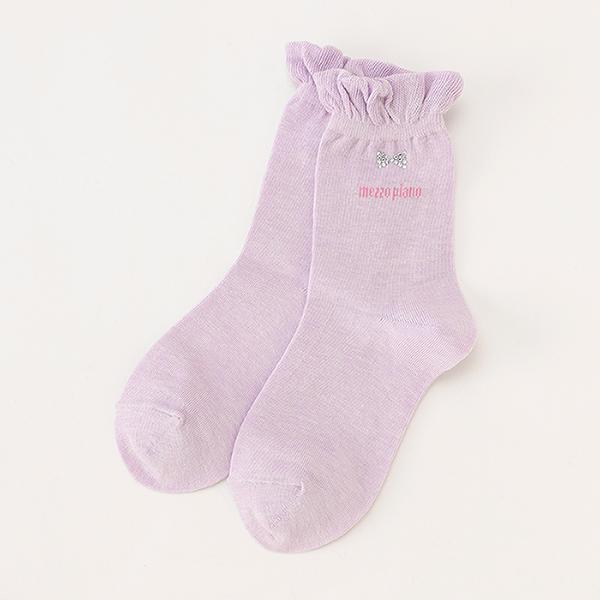 mezzo piano メゾピアノ(mezzo piano)ラインストーンつきロゴソックス