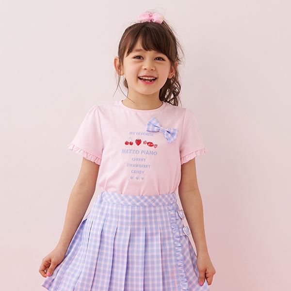 メゾピアノ(mezzo piano)ギンガムリボン 半袖Tシャツ【S230727】【O_50