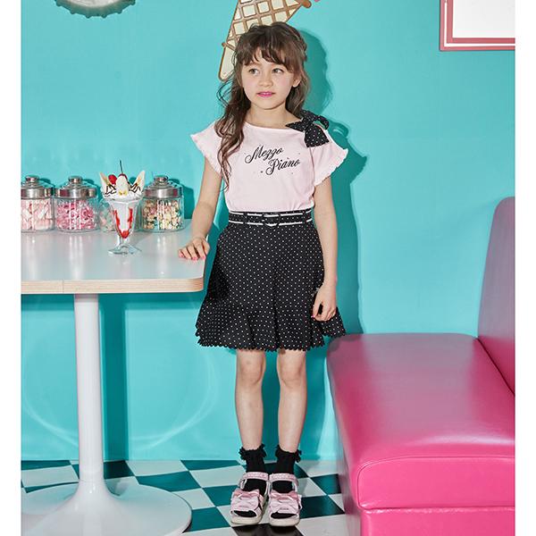 mezzo piano メゾピアノ(mezzo piano)ベルトつき 裾フレアドット