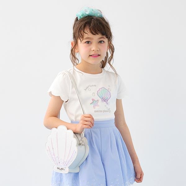 mezzo piano メゾピアノ(mezzo piano)シェルアップリケ パフスリーブT