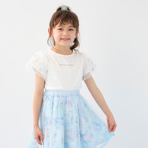 mezzo piano メゾピアノ(mezzo piano)シェル刺しゅう チュール半袖T 