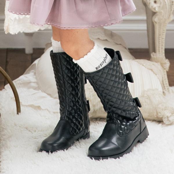 メゾピアノ(mezzo piano)後ろリボンキルト ロングブーツ【O_30  