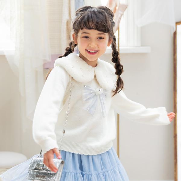 メゾピアノ(mezzo piano)チュールリボン ニットプルオーバー 