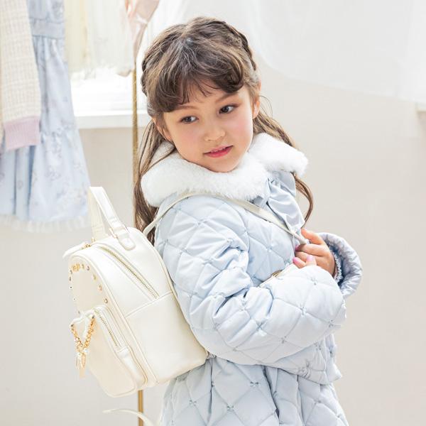 mezzo piano メゾピアノ(mezzo piano)フェイクファー衿つき リボン