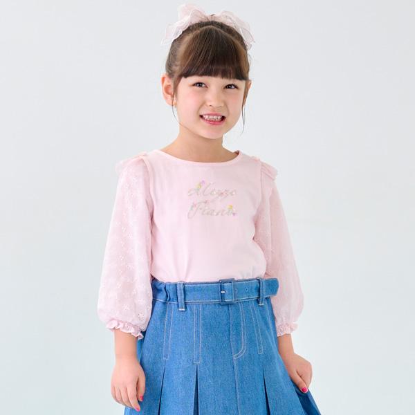 mezzo piano メゾピアノ(mezzo piano)スイートピーロゴ 7分袖Tシャツ