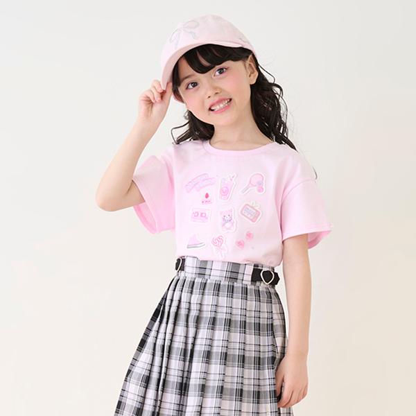 25S/S mezzo pianoメゾピアノ　ステッカーアップリケ　半袖Tシャツ mezzo piano メゾピアノ(mezzo piano)ステッカーアップリケ 半袖