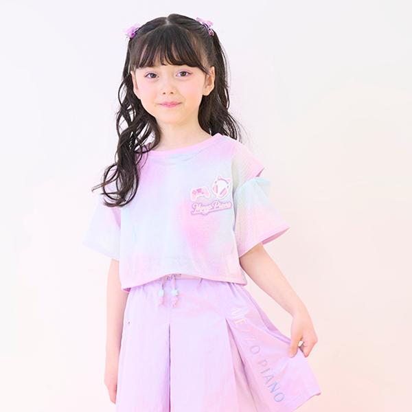 mezzo piano メゾピアノ(mezzo piano)タイダイ風肩開メッシュ＆タンク