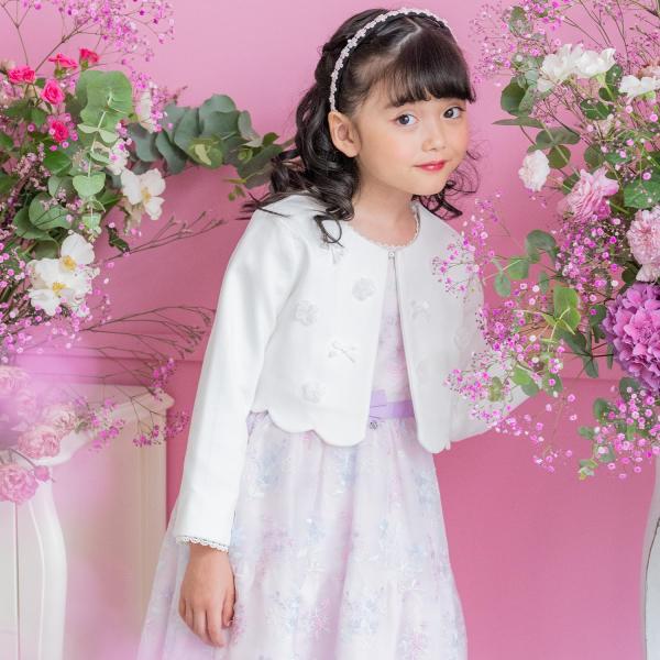 メゾピアノ　花モチーフ裾スカラップジャケット mezzo piano メゾピアノ(mezzo piano)花モチーフ裾スカラップ