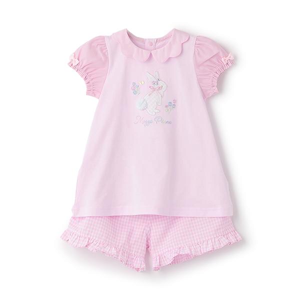 メゾピアノ 立体うさぎセットアップ メゾピアノ 立体うさぎ ピンクチェック ベビー服 ワンピース