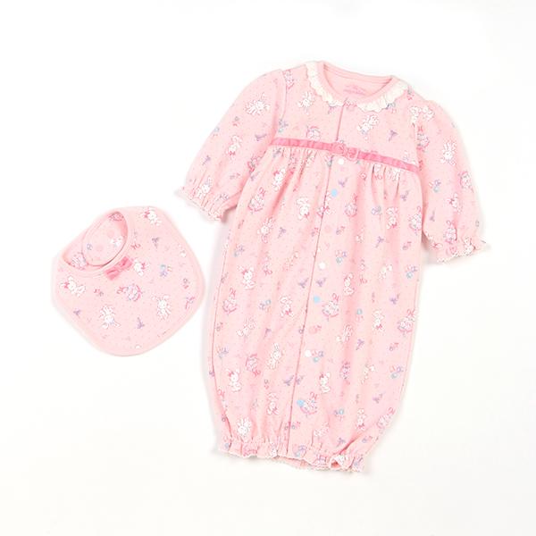 【新品】メゾピアノ ウサギヌイグルミ柄　スタイ＆2wayオールセット mezzo piano メゾピアノ(mezzo piano)ウサギヌイグルミ柄 スタイ＆2way