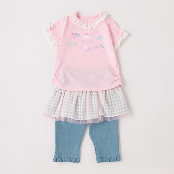 メゾピアノ(mezzo piano)ウサギキャンディ半袖Tシャツ＆スカッツ  