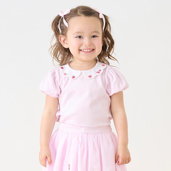 mezzo piano メゾピアノ(mezzo piano)いちご刺しゅう 半袖T